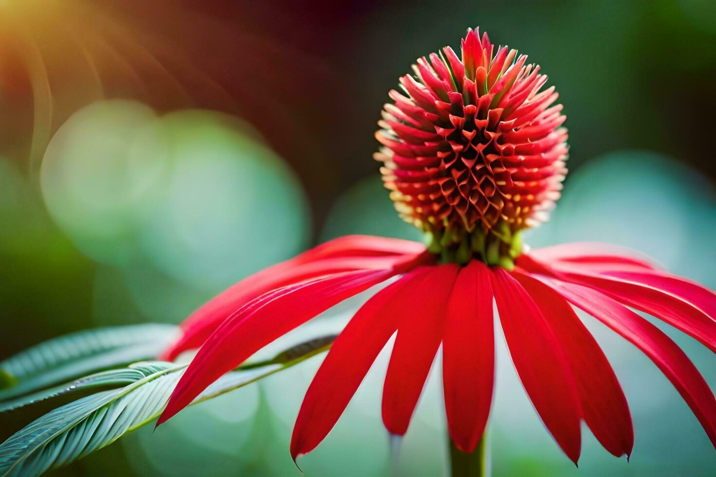 un' rosso fiore con luminosa luce del sole. ai-generato foto