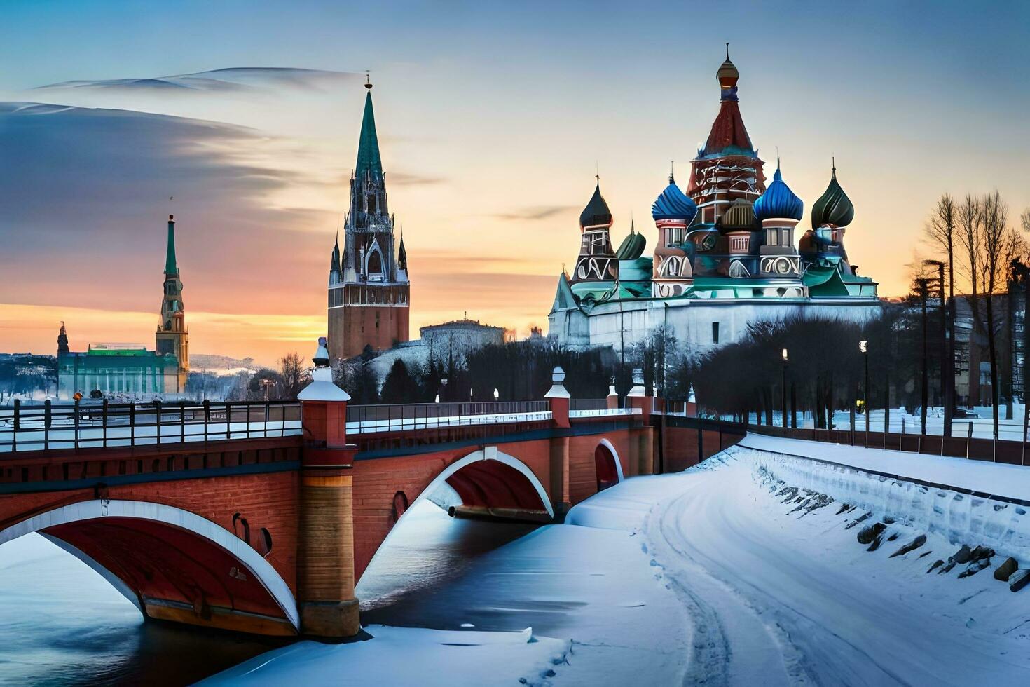 il Cremlino e il fiume Mosca a tramonto. ai-generato foto