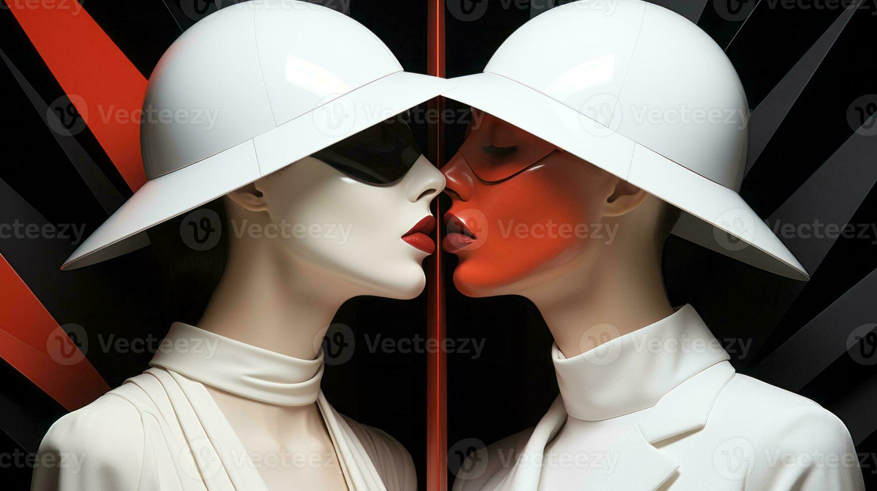 un' alla moda vestito indossatrice indossare un' croccante bianca berretto e un' rosso viso maschera evoca un' senso di mistero e stile, ai generativo foto