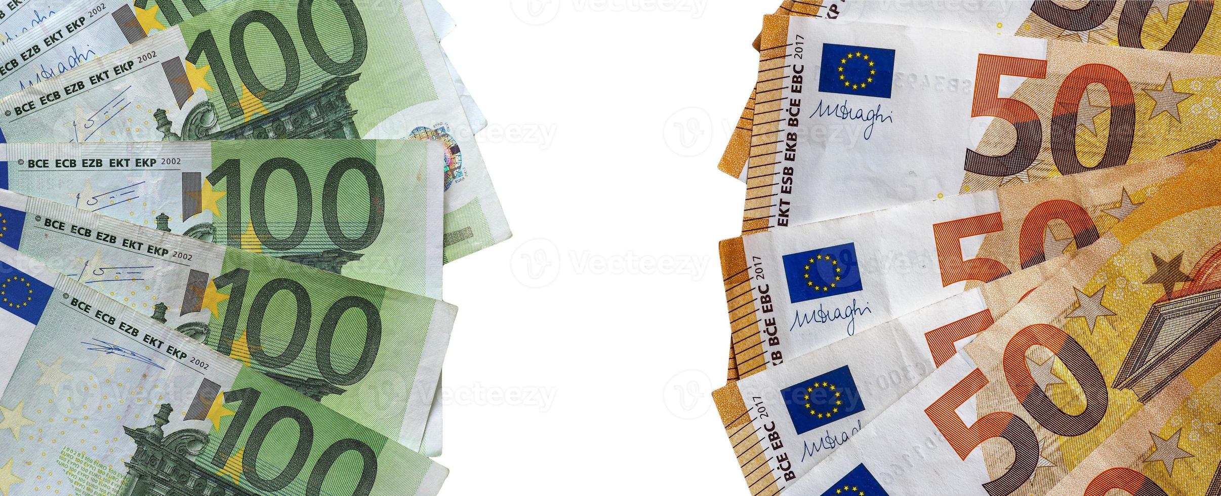 banconote in euro, unione europea isolato su bianco foto