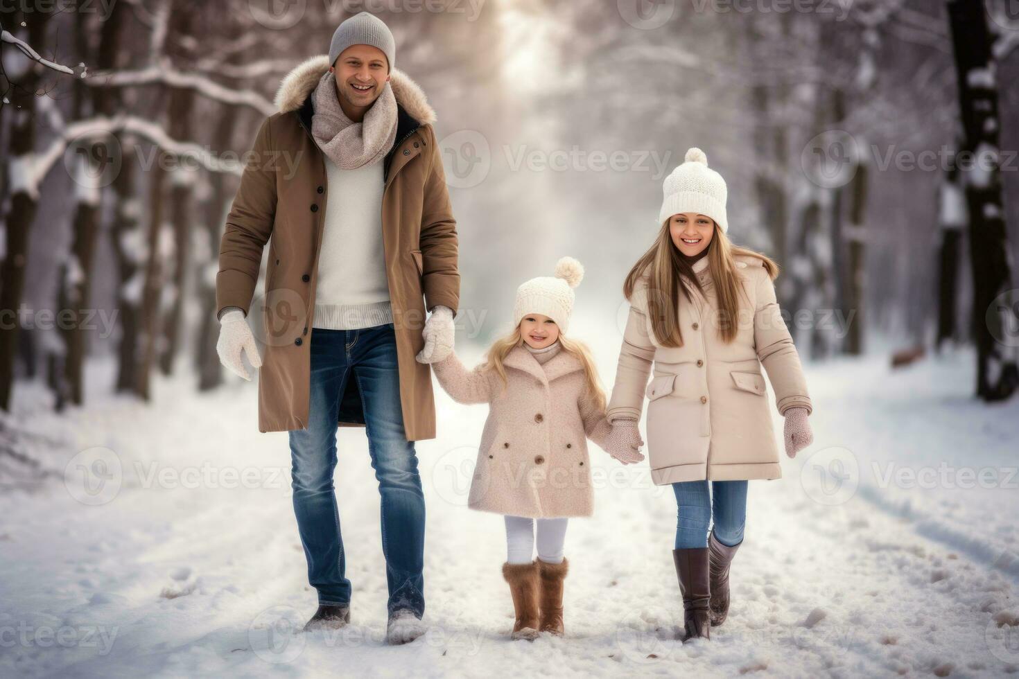 contento famiglia su inverno vacanze ai generato foto