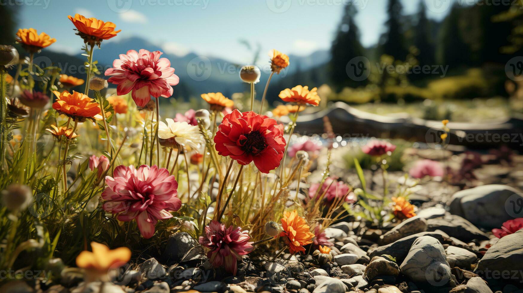 bellissimo fiore campo scenario ai generativo foto