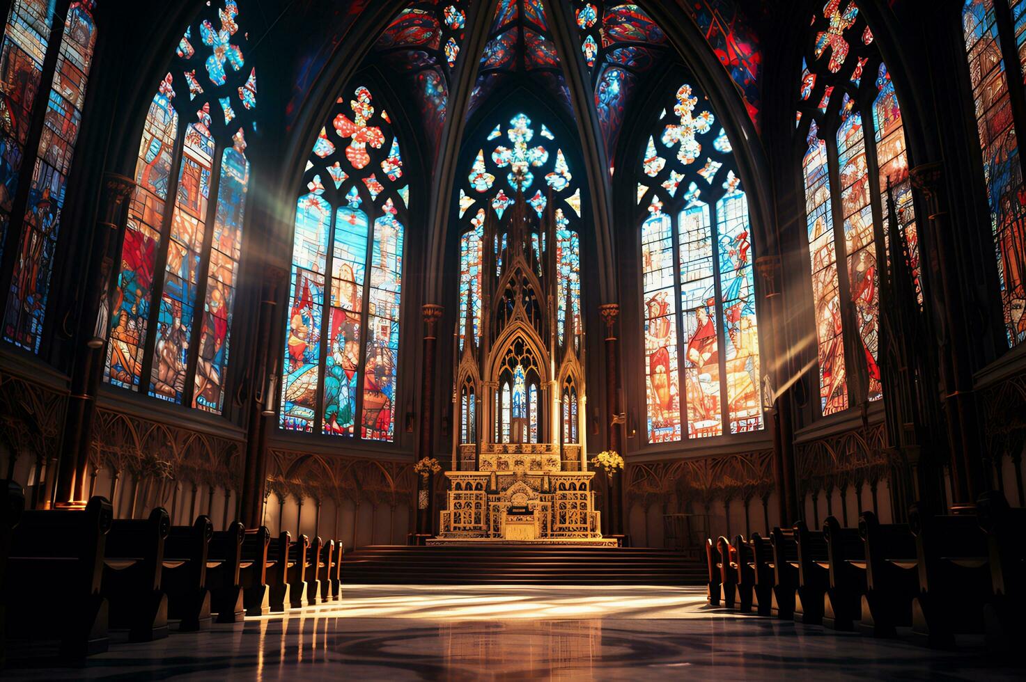 Visualizza di Gotico Cattedrale macchiato bicchiere ai generativo foto