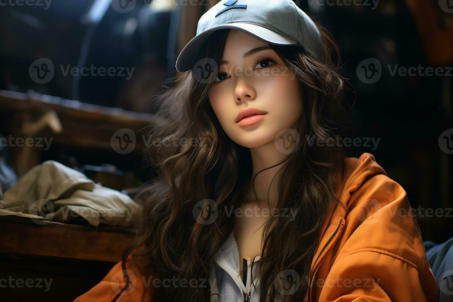 ai generativo bellissimo asiatico baseball ragazza figura nel casuale attrezzatura foto