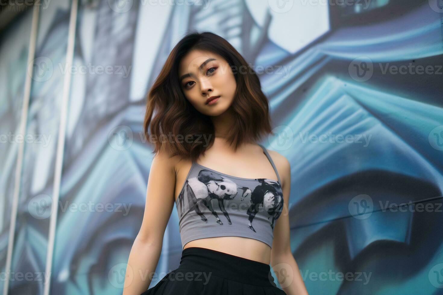 bellissimo asiatico ragazza su casuale attrezzatura ai generativo foto
