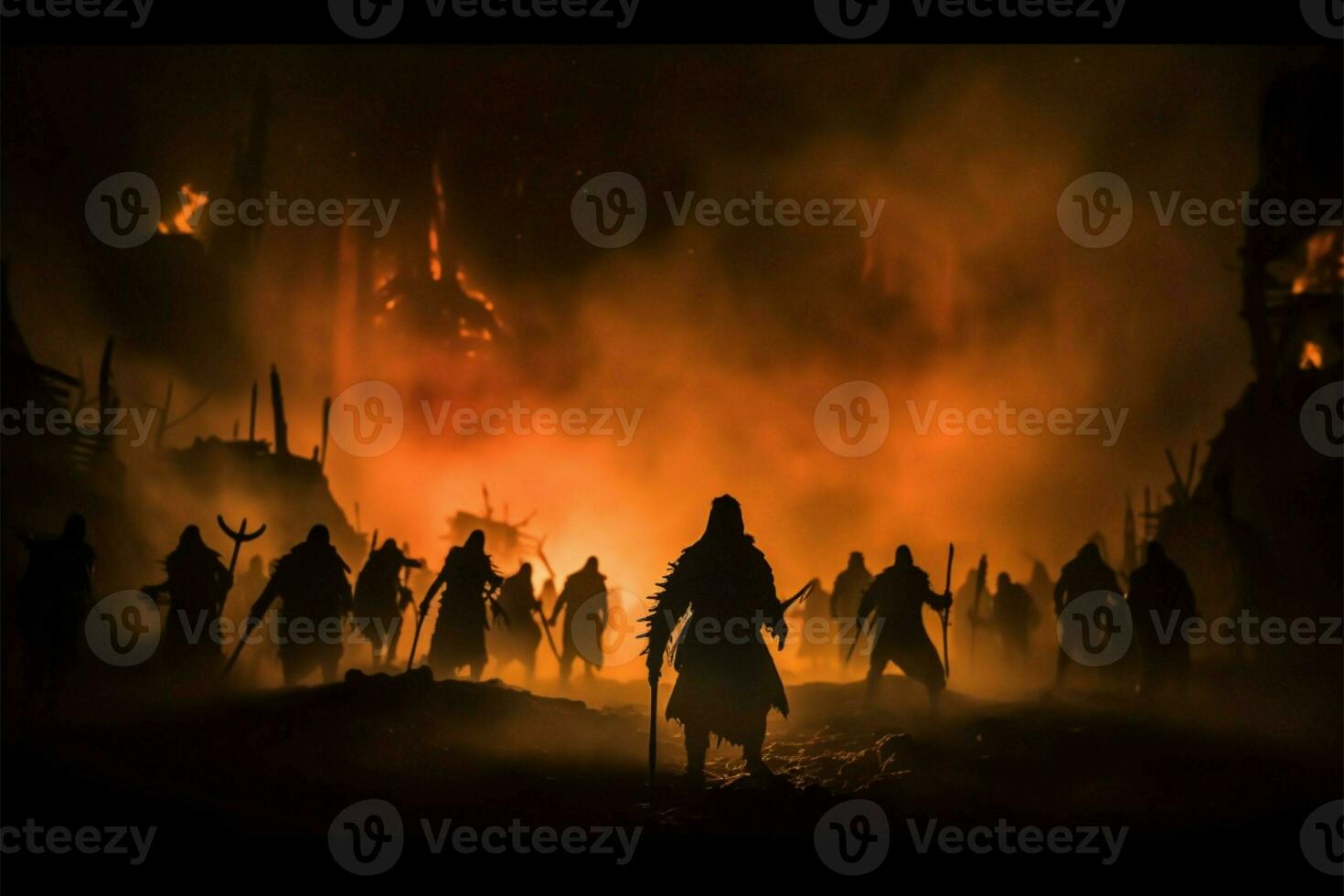 staglia guerrieri salario un' medievale battaglia nel il nebbioso buio ai generato foto
