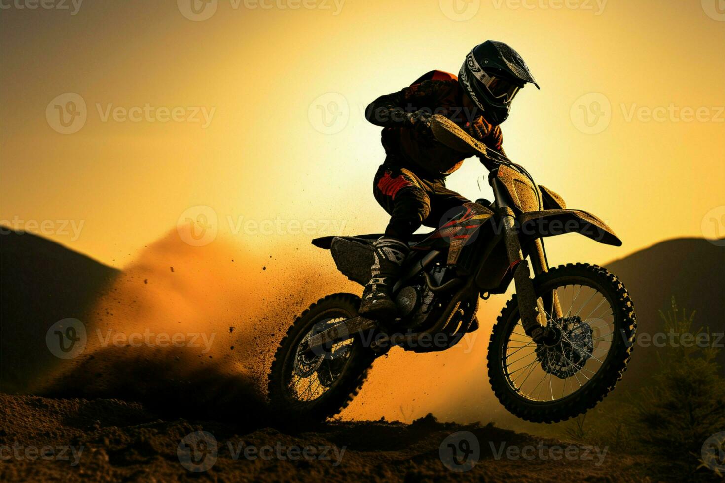 motocross moto silhouette sfida gravità, esemplificativo avventura e azione ai generato foto