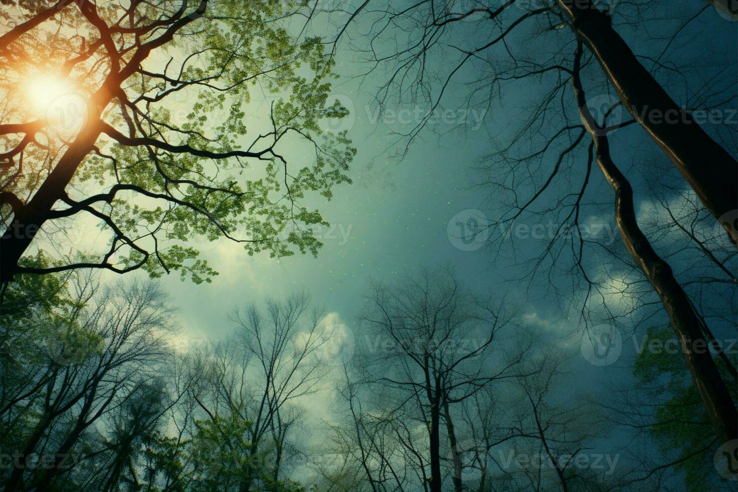 Treetops astratto fascino crea un' travolgente fondale nel natura ai generato foto