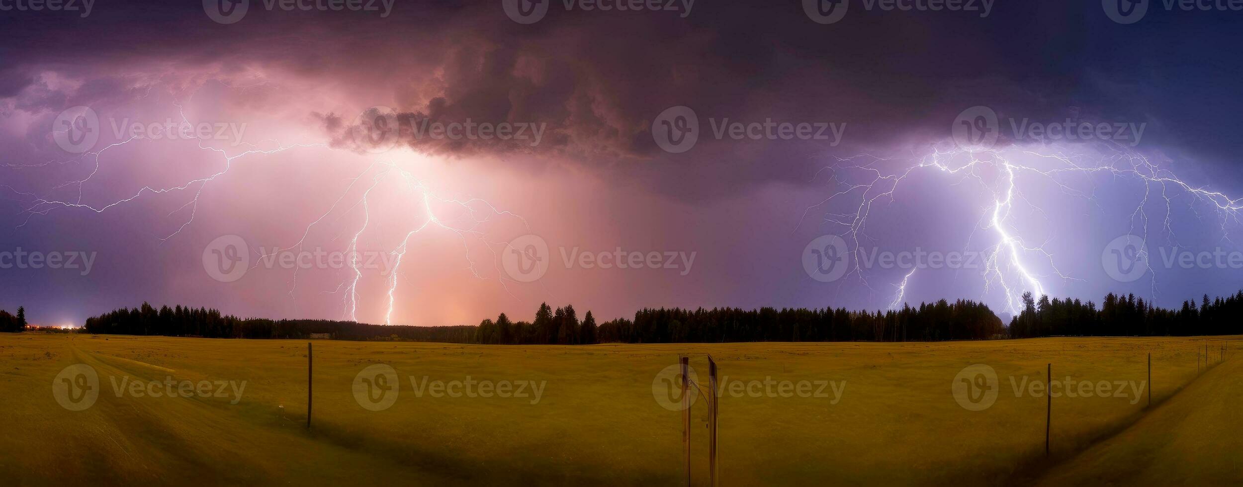 drammatico paesaggio fulmine, un' panoramico Visualizza, ai generato foto