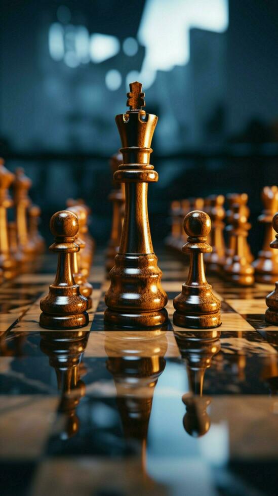 scacchi, un' metafora per un' uomini d'affari gioco Piano, strategia, e tattico abilità verticale mobile sfondo ai generato foto