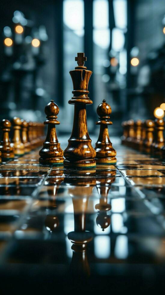 scacchi, un' metafora per un' uomini d'affari gioco Piano, strategia, e tattico abilità verticale mobile sfondo ai generato foto