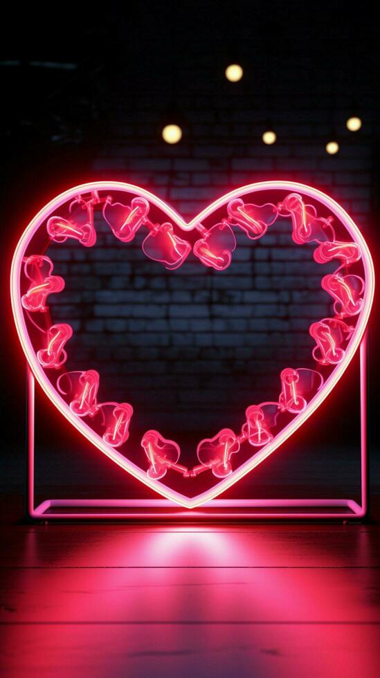 neon cuore confine un illuminato cartello le forme un' telaio di affettuoso splendore verticale mobile sfondo ai generato foto
