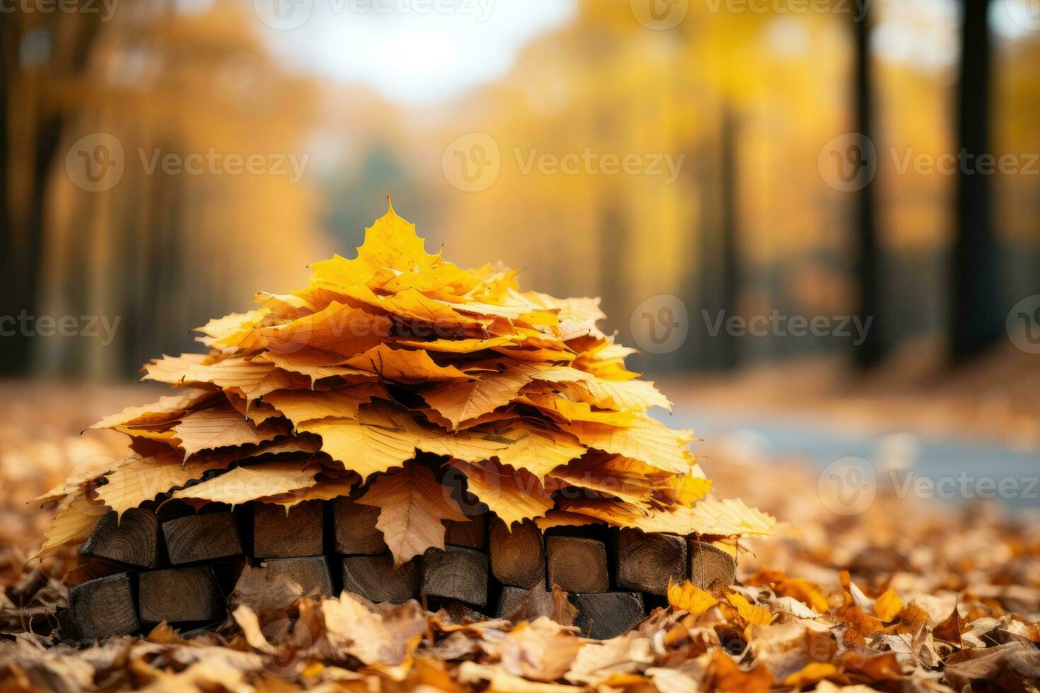 mucchio di le foglie autunno nel autunno stagione ai generativo foto