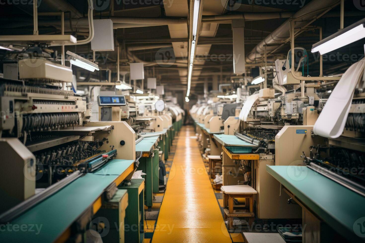 foto di dentro tessile fabbrica linea produzione Visualizza ai generato