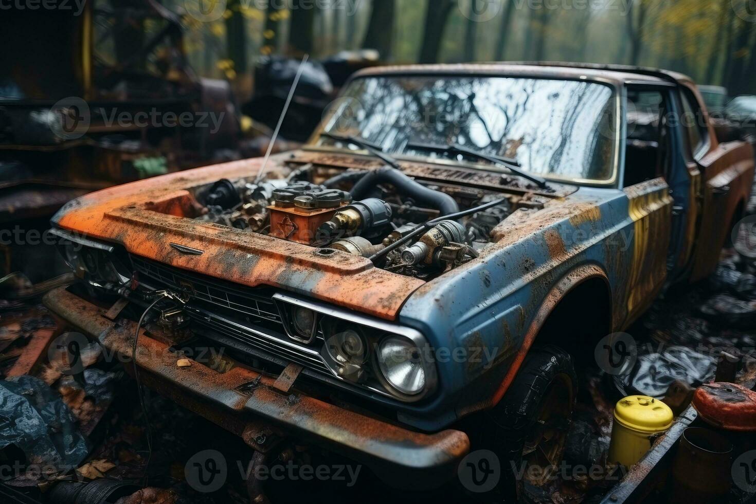 dentro arrugginito auto cappuccio motore professionale pubblicità fotografia ai generato foto