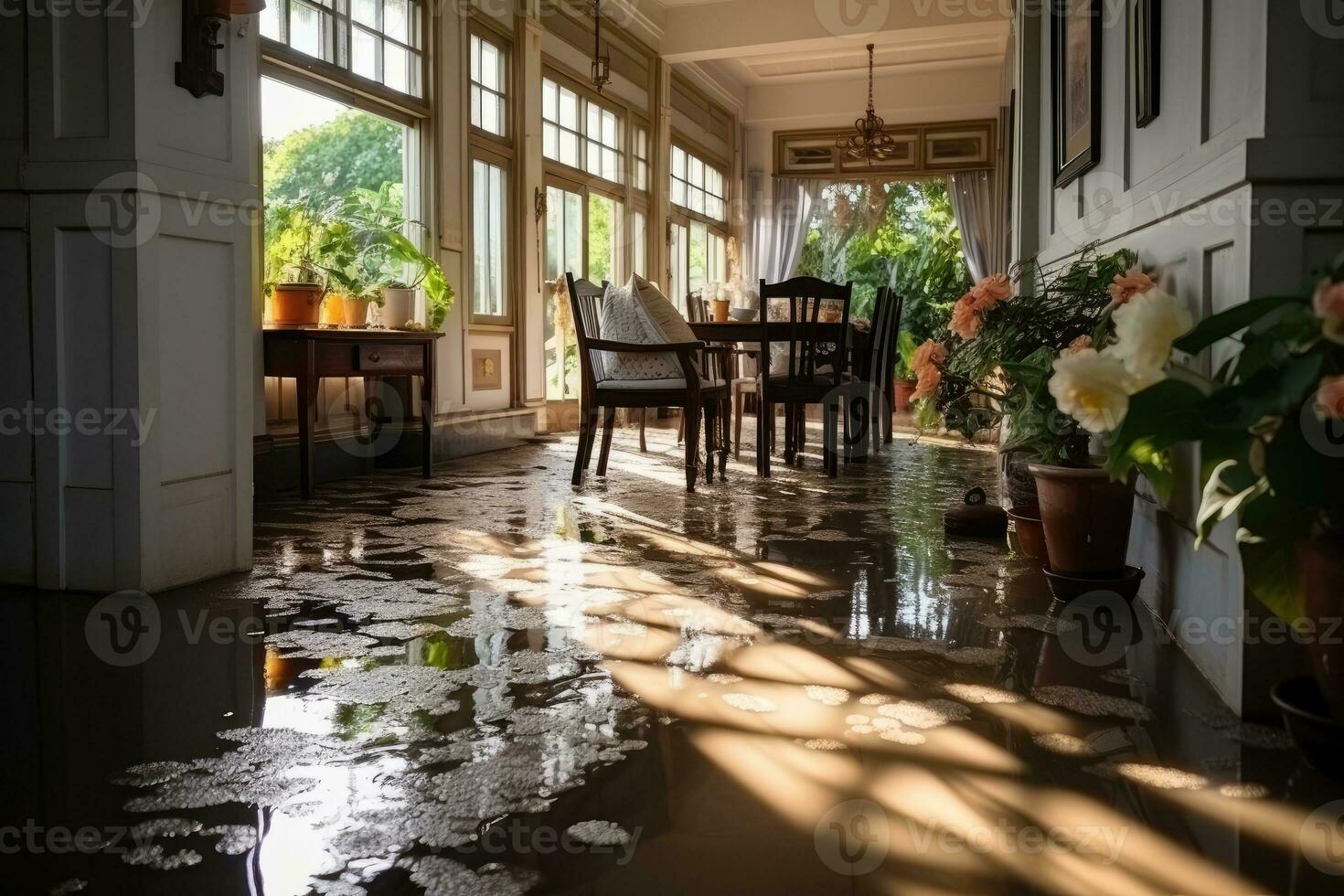 angolo di il Casa dove il pozzanghera di acqua collocato professionale pubblicità fotografia ai generato foto