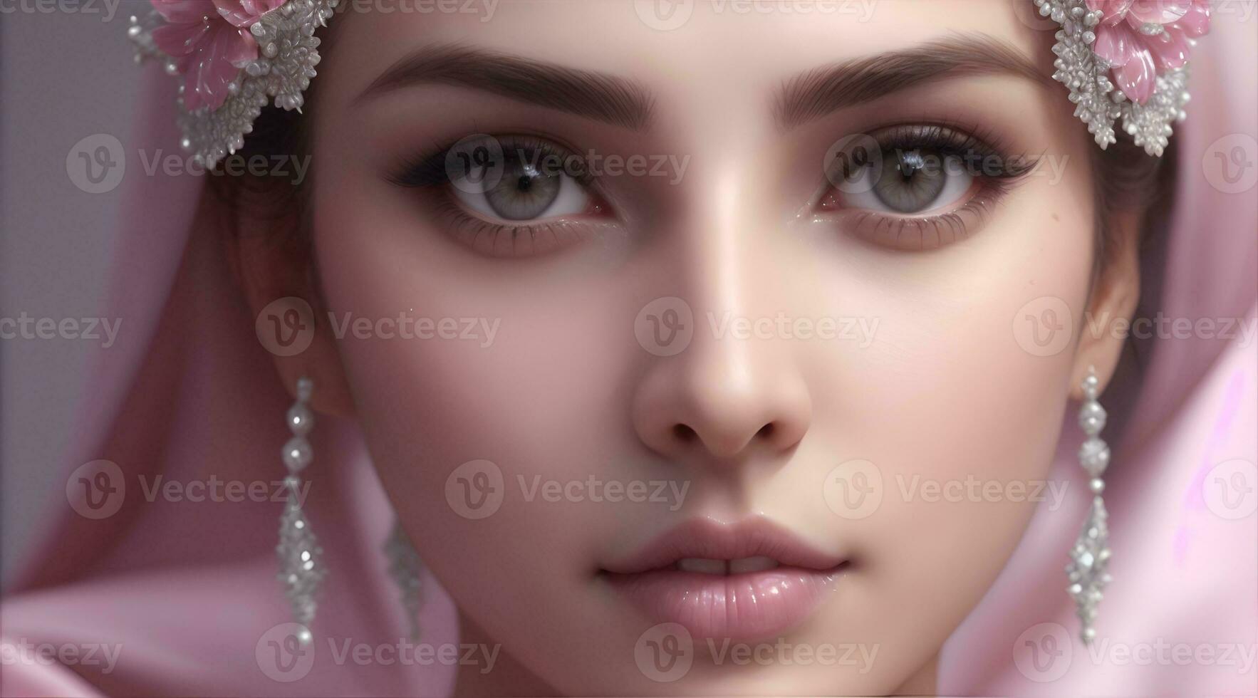 bellissimo ragazza Arabia arabia Guarda con rosa vestire, ai generativo foto
