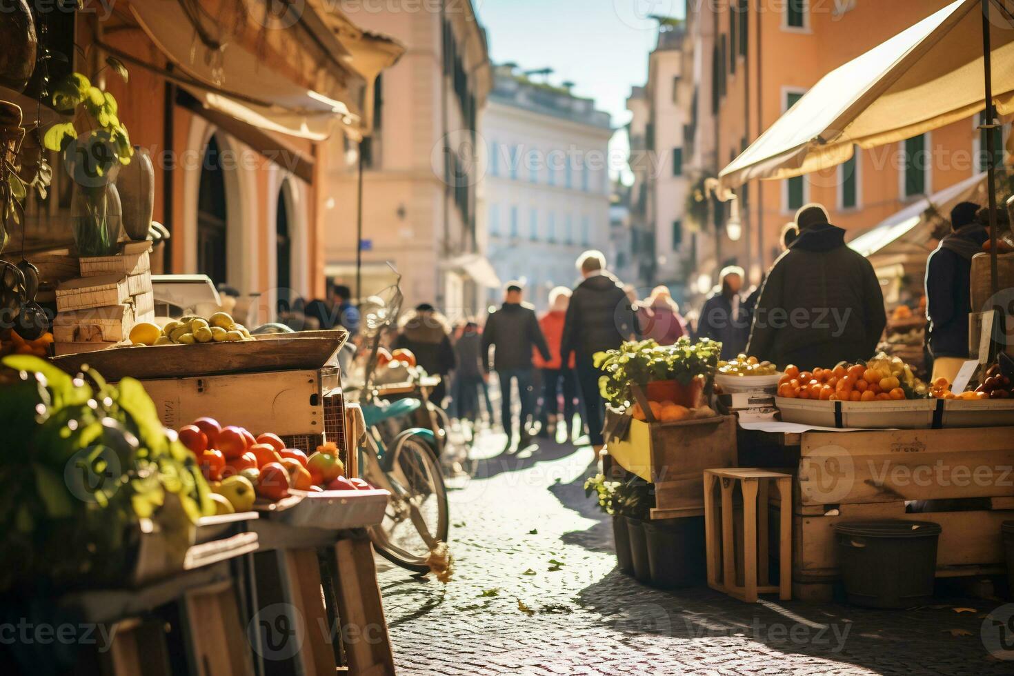 un' foto di un' vivace strada mercato nel Roma ai generativo