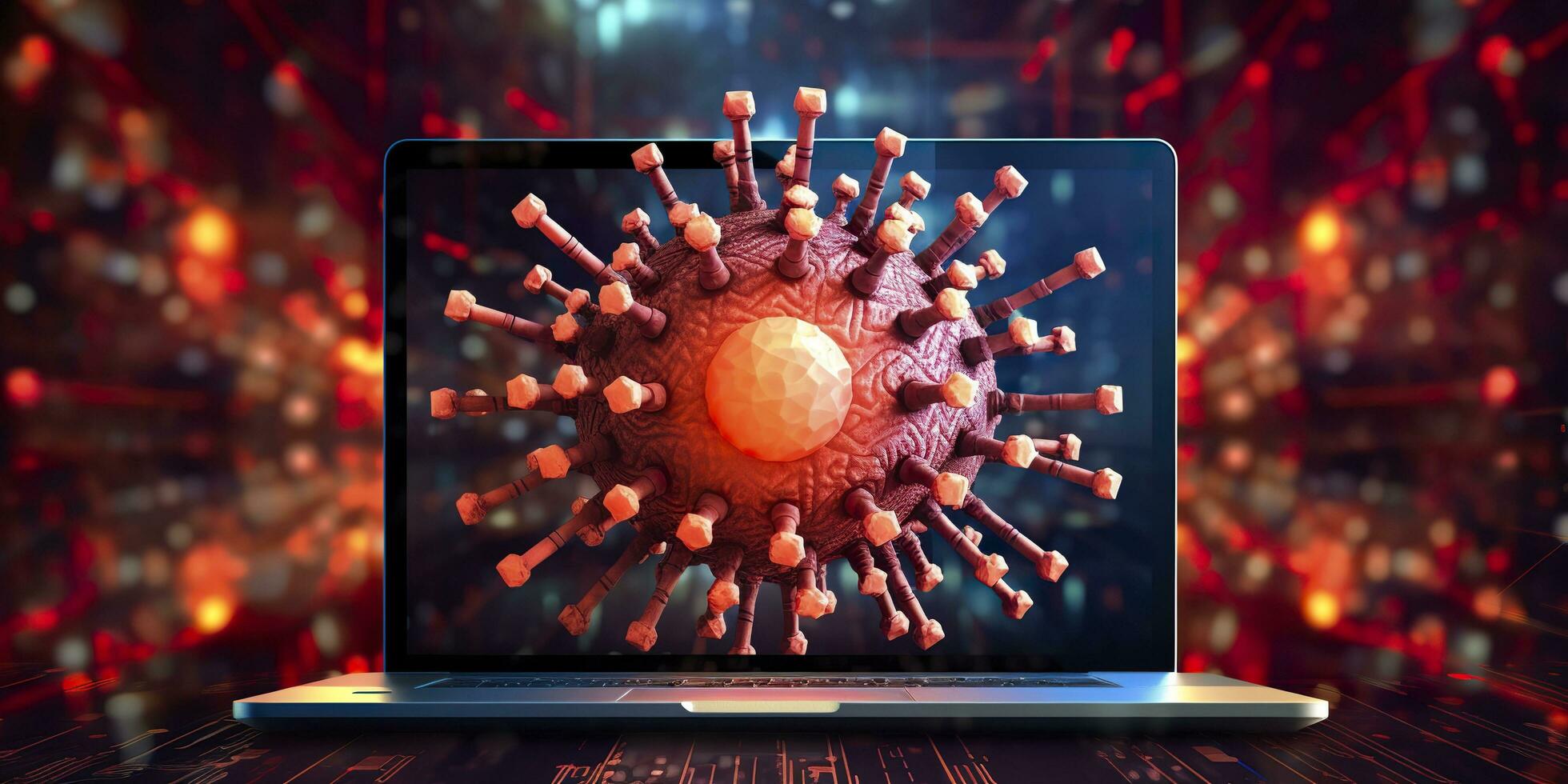 computer schermo mostrando un installazione aggiornare notifica con un' virus simbolo, ai generativo foto