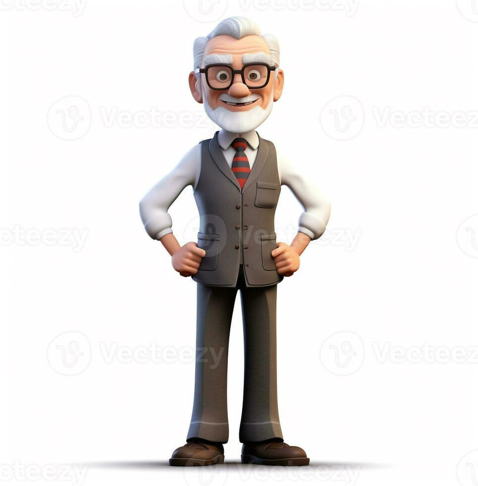 cartone animato personaggio di un' uomo d'affari anziano capo, capo giorno immagini, ai generativo foto