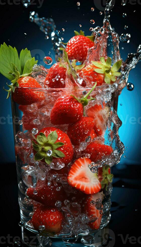 fragola fetta nel acqua ai generato foto