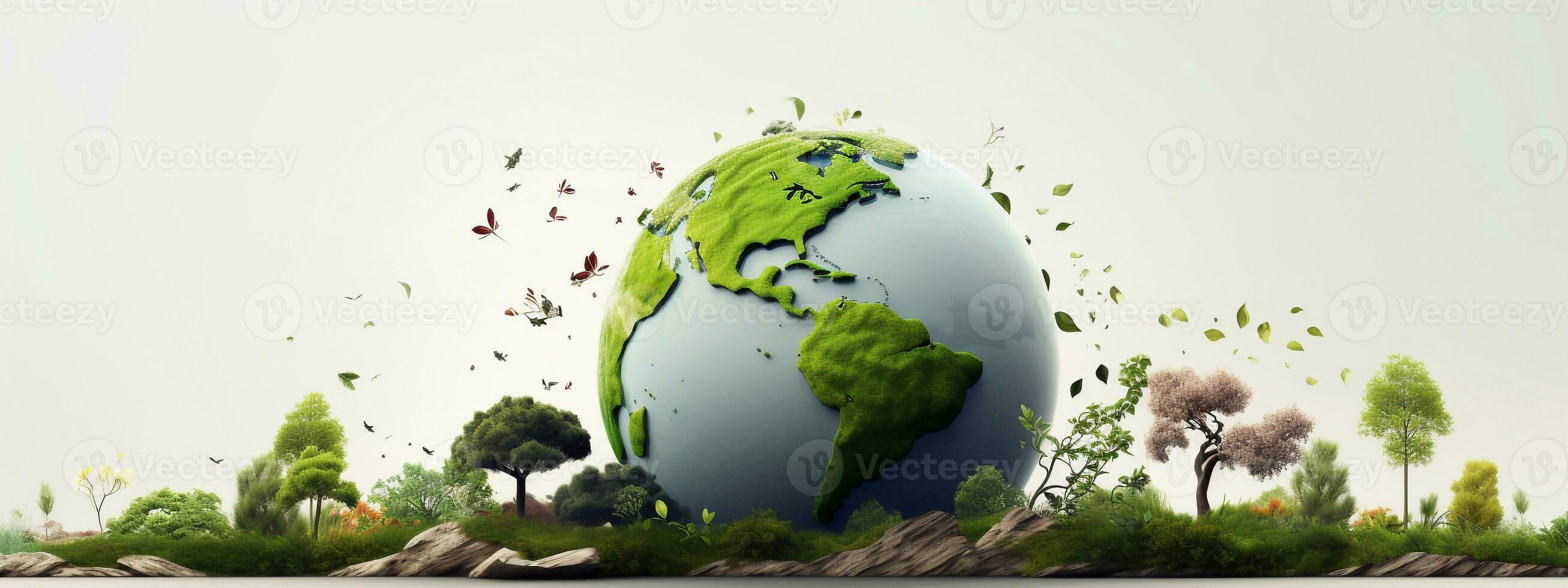 un' foto di terra giorno ecologia concetto. terra pianeta con verde ambiente globo generativo ai