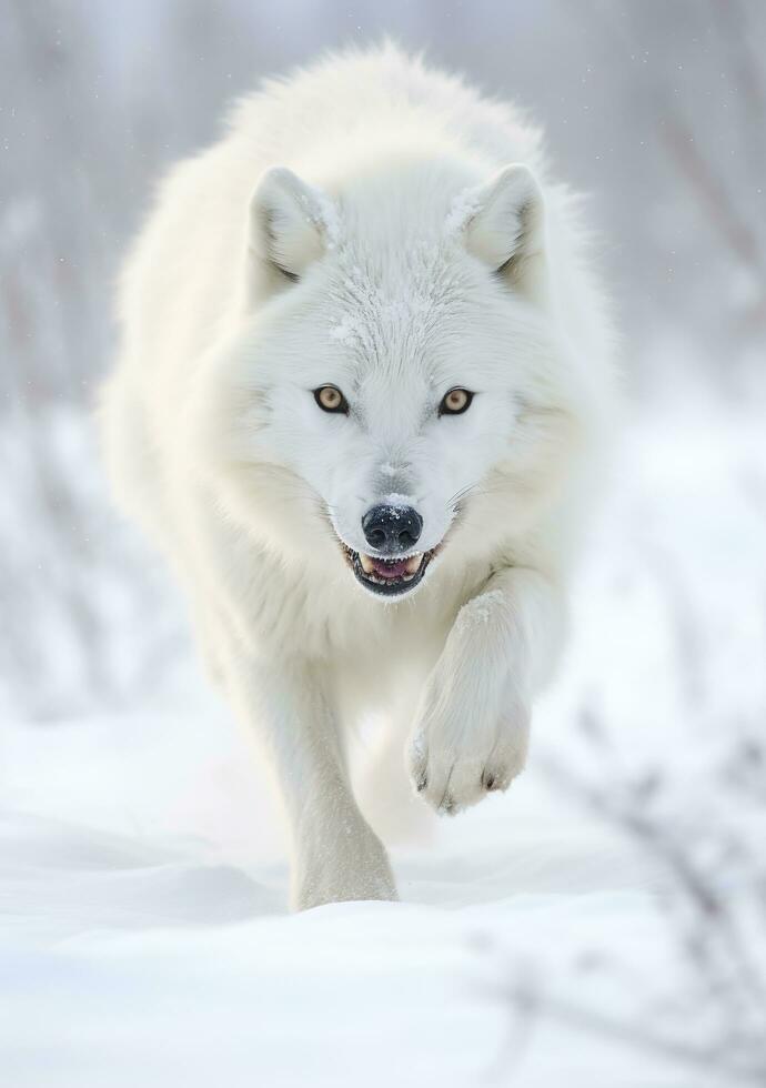 il lupo sguardo, un' momento di vita nel il artico natura selvaggia. ai generativo foto