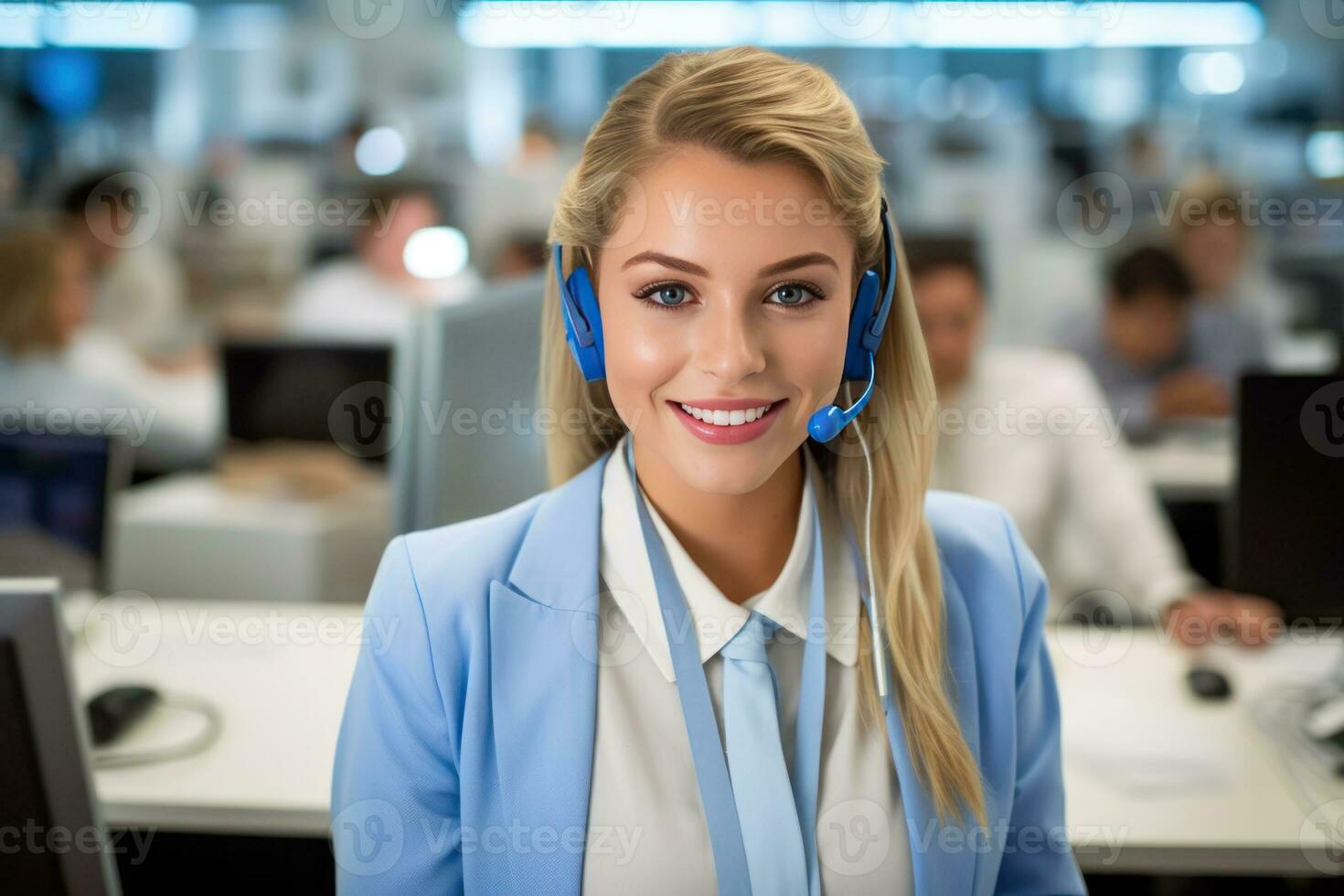 ritratto di un' sorridente cliente servizio agente, poco sfocatura. creato con generativo ai foto