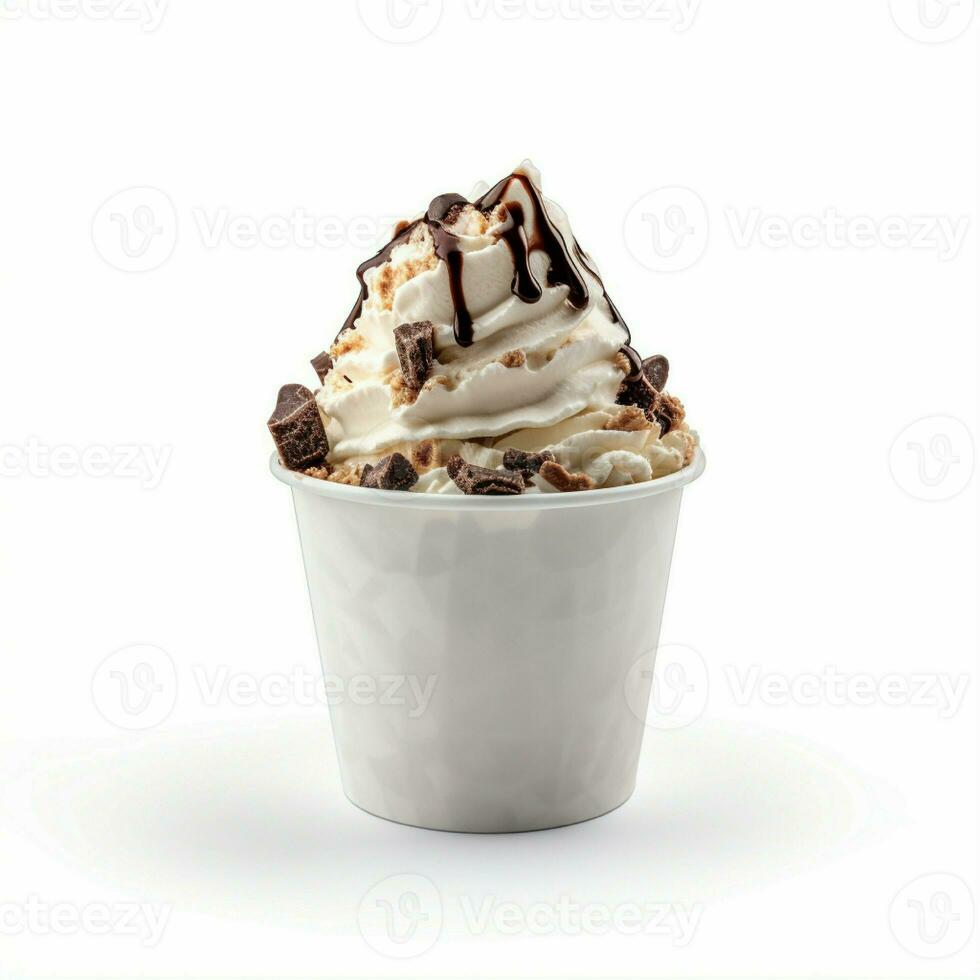ai generato gelato su tazza nel bianca isolato sfondo foto