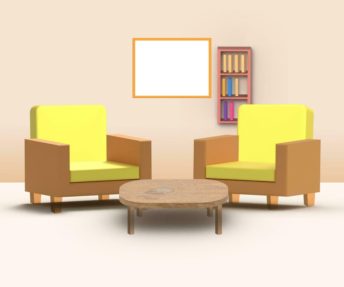 3d vivente camera interno design con divano, tavolo e televisione o 3d interno illustrazione foto