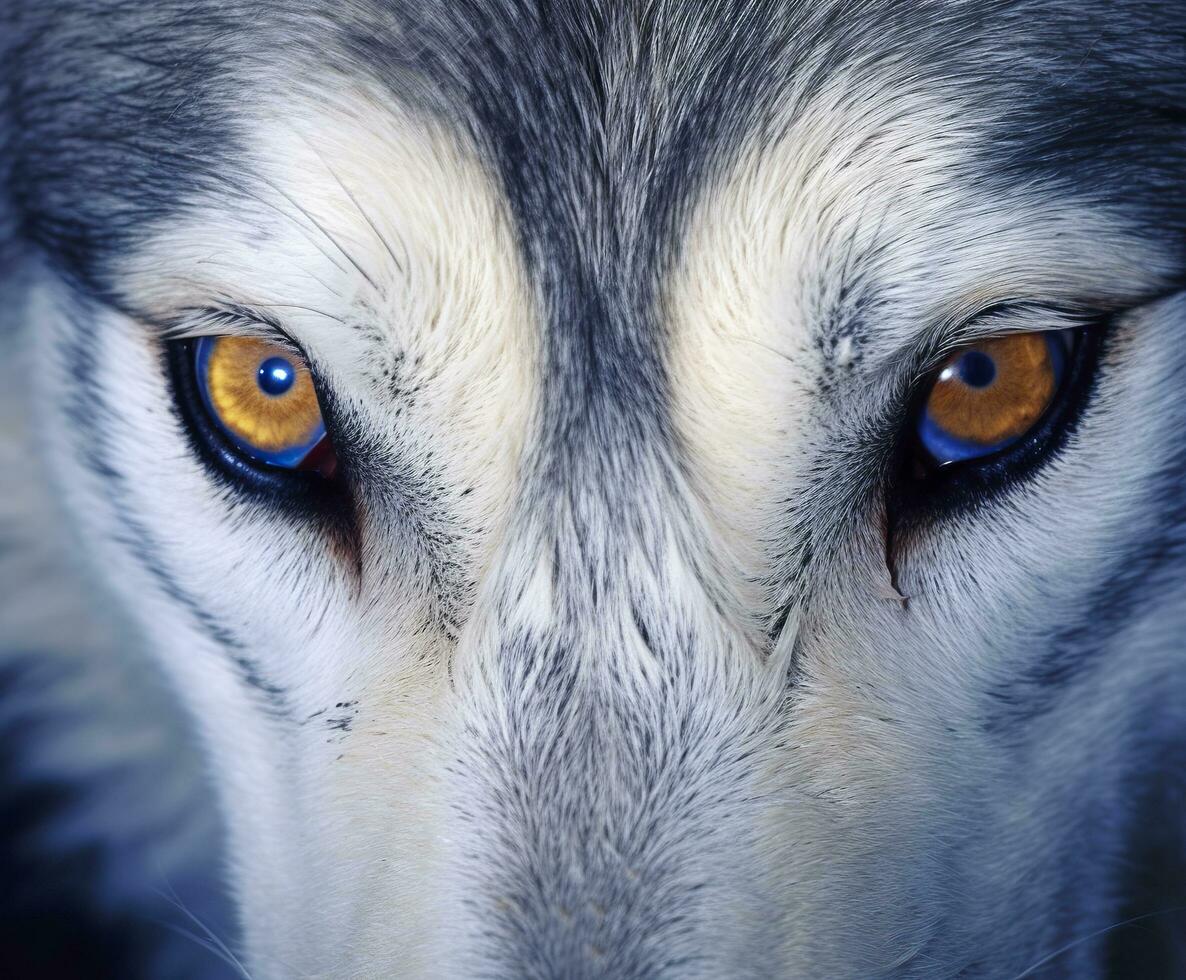 bellissimo occhi di un' selvaggio lupo. generativo ai foto