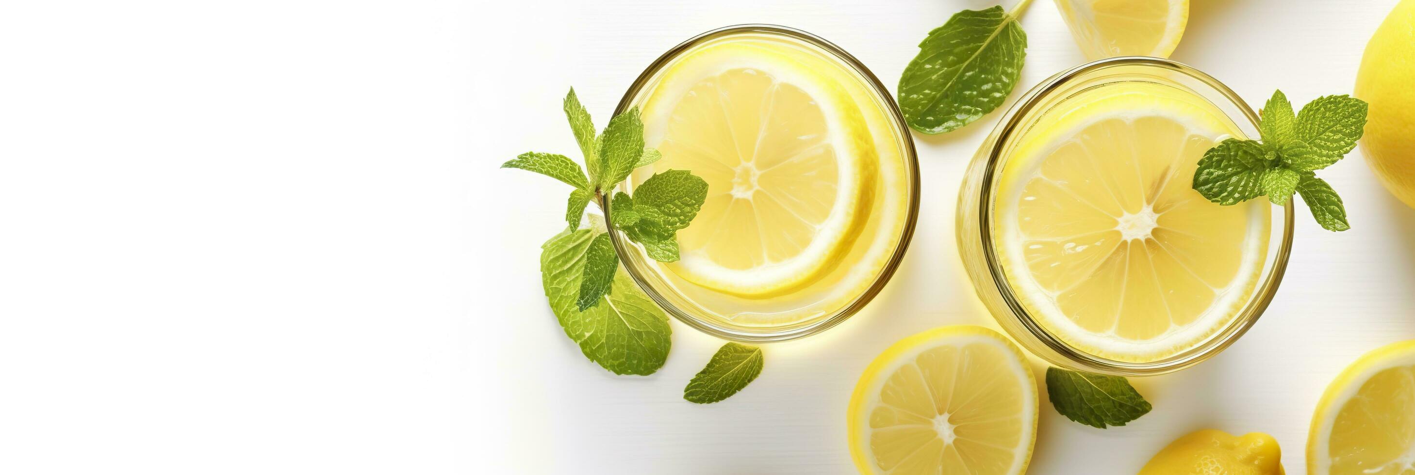 limonata nel un' bicchiere con fresco limoni e menta. freddo estate bevanda con copia spazio. generativo ai foto