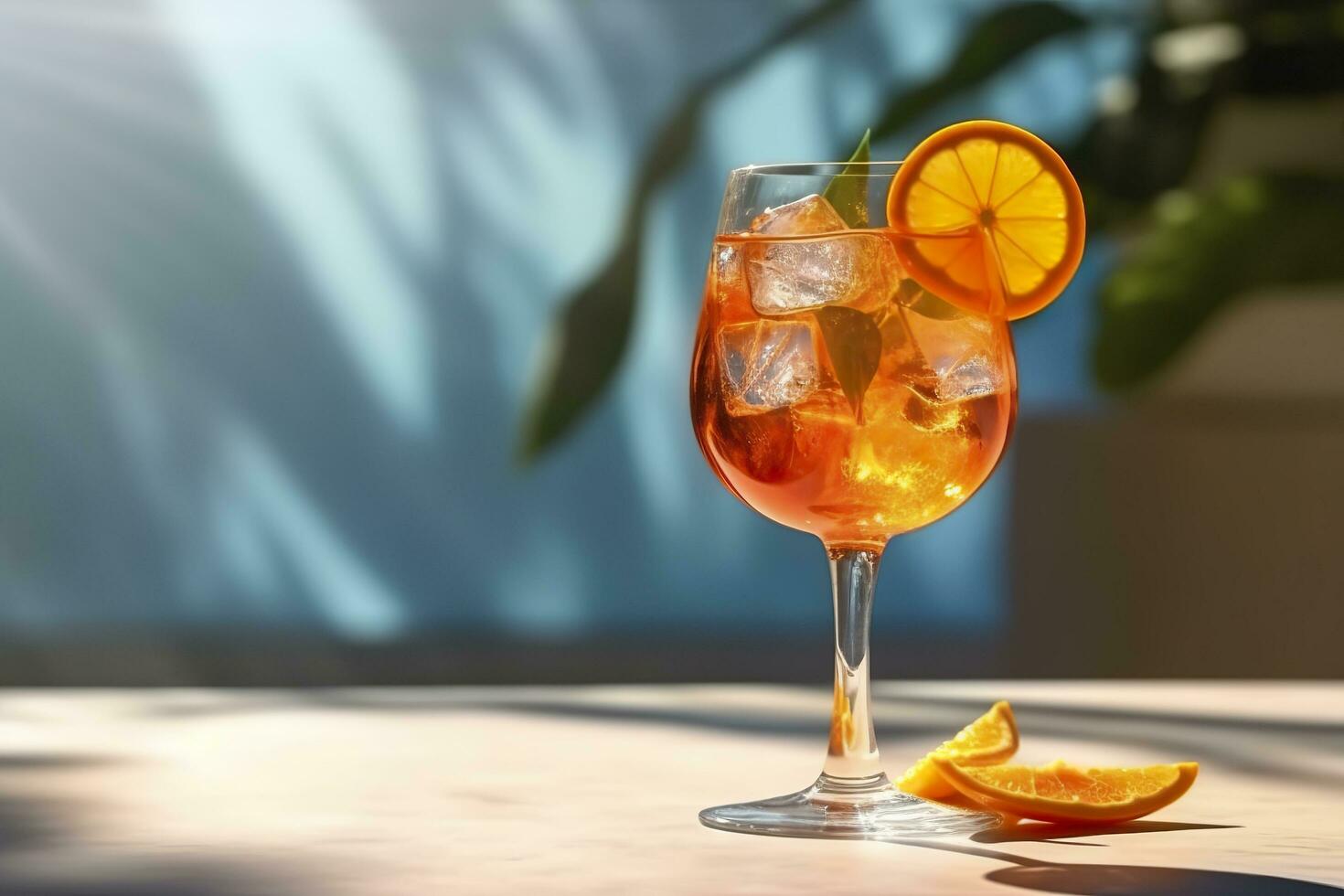 aperol spritz estate bevanda nel bicchiere con ombre, tropicale sfondo. generativo ai foto