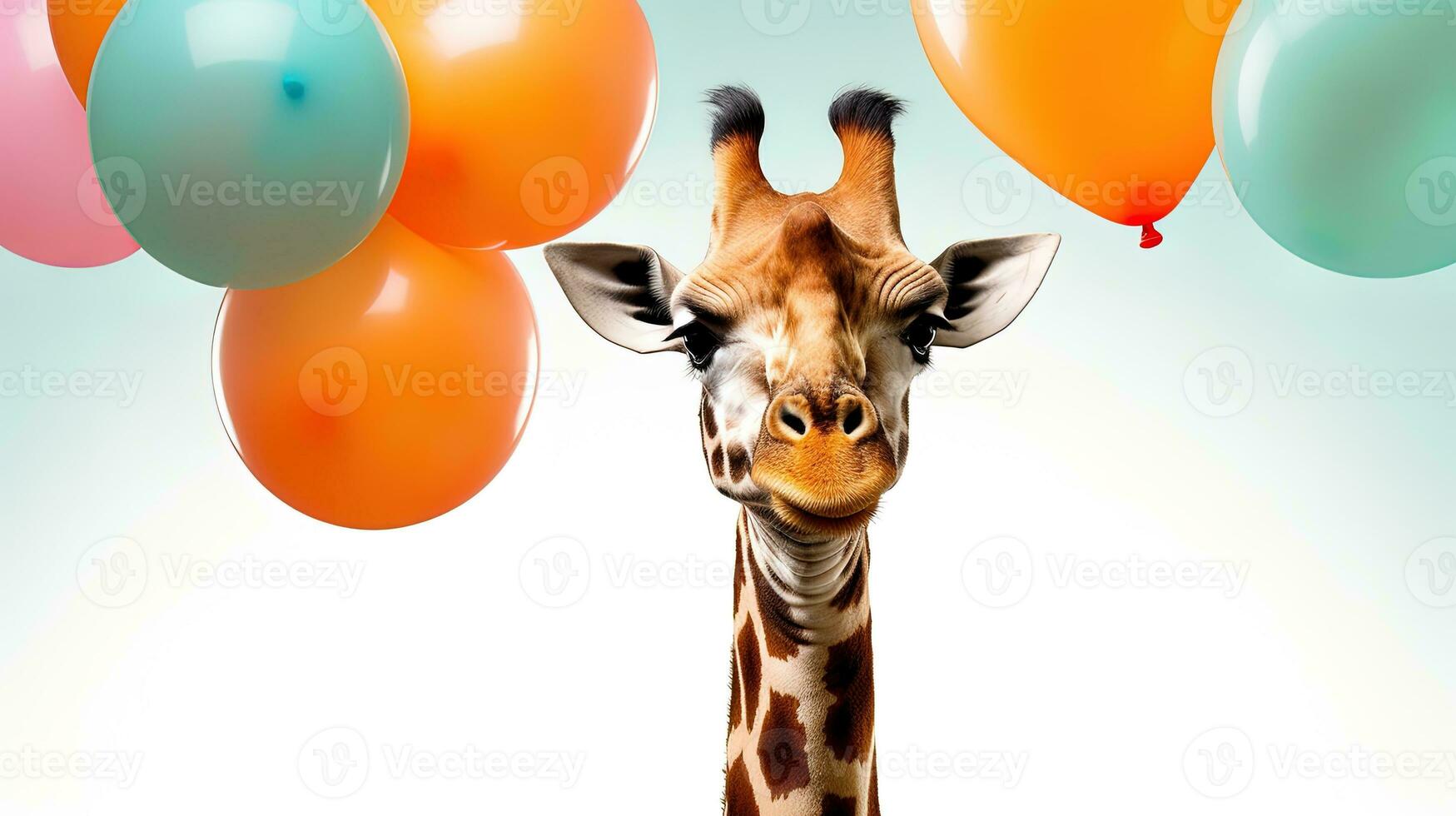 giraffa testa con colorato palloncini isolato su un' bianca sfondo. ai generativo foto