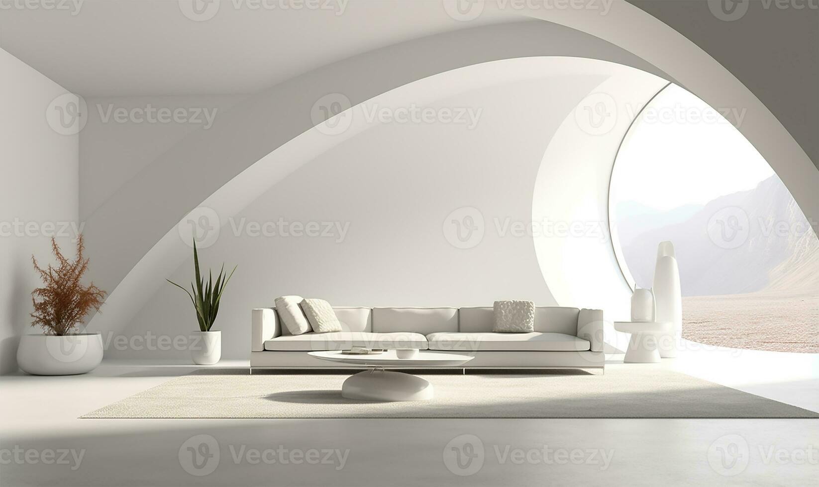 bianca Aperto spazio interno con minimalista design elementi. ai generato foto