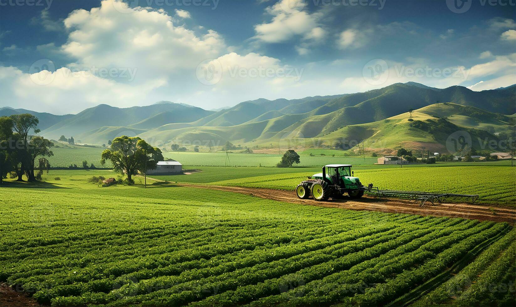 tentacolare agricolo azienda agricola con i campi di raccolti. ai generato foto