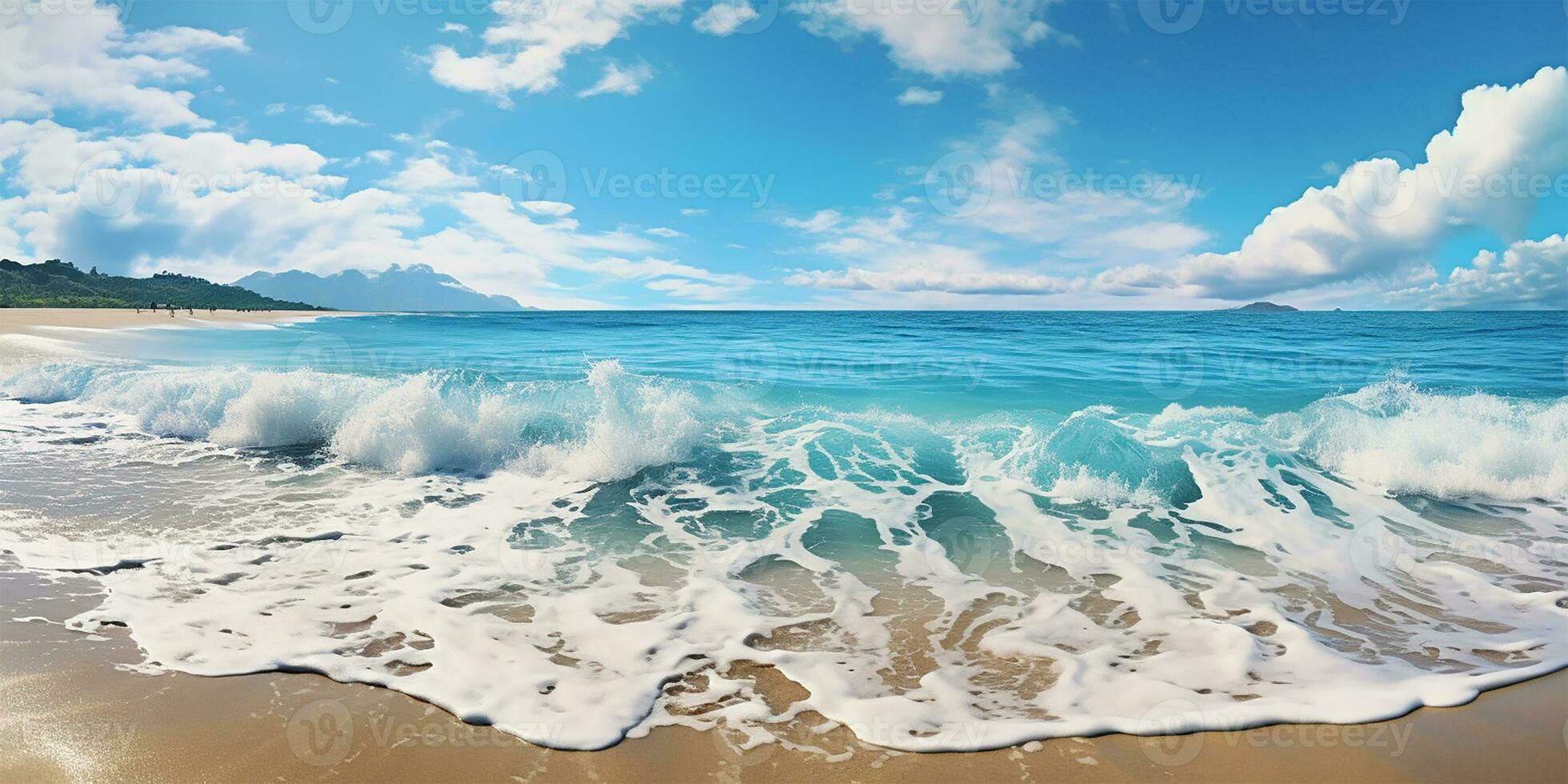 dolce onde lappatura il sabbioso sponde di un' sereno spiaggia. ai generato foto