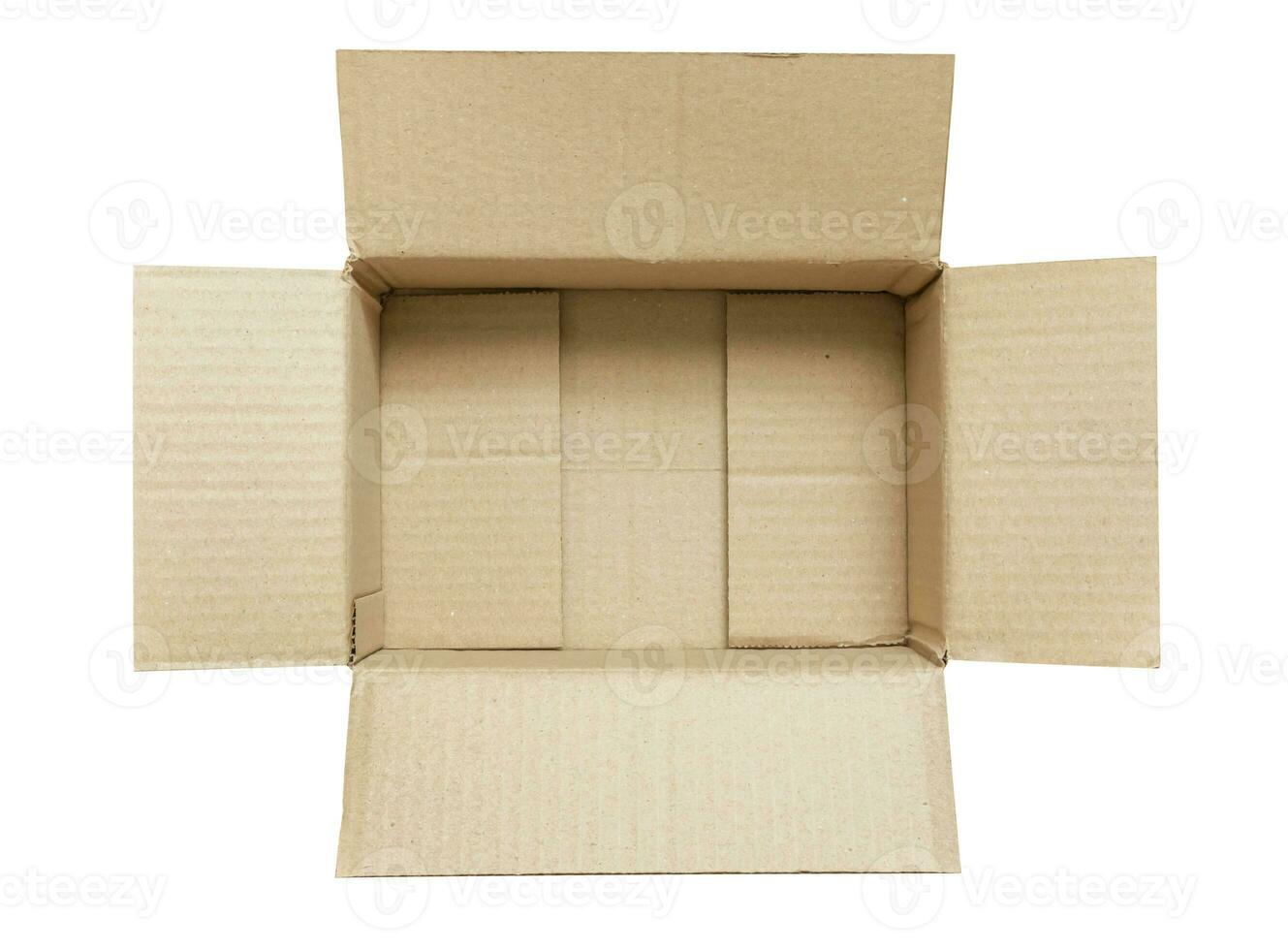 Aperto vuoto Marrone cartone scatola isolato su bianca sfondo superiore Visualizza foto