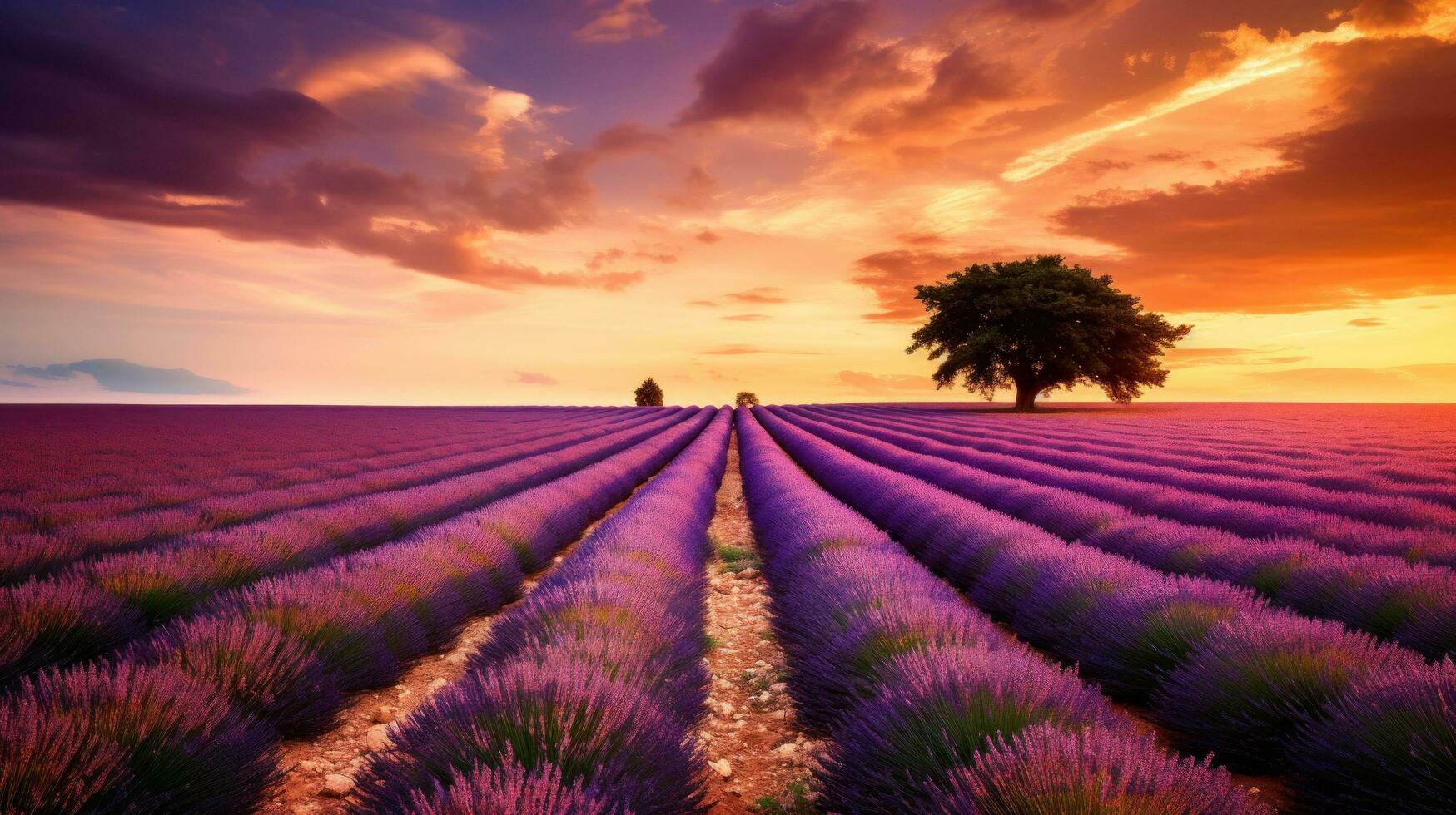 tranquillo scena con bellissimo lavanda campo a mattina foto