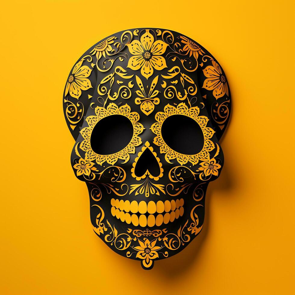 papel picado cranio Calavera de papel picado messicano dia de muertos giorno di il morto acquerello , ai generato foto