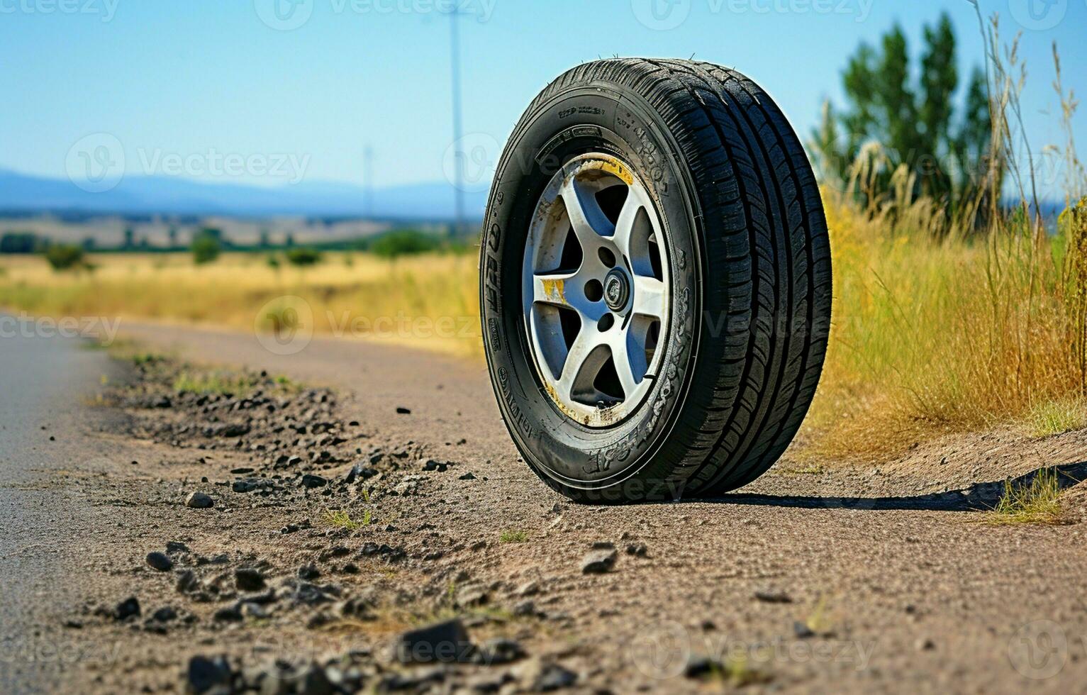 utilizzando estate pneumatici su un' rurale strada. ai generativo foto