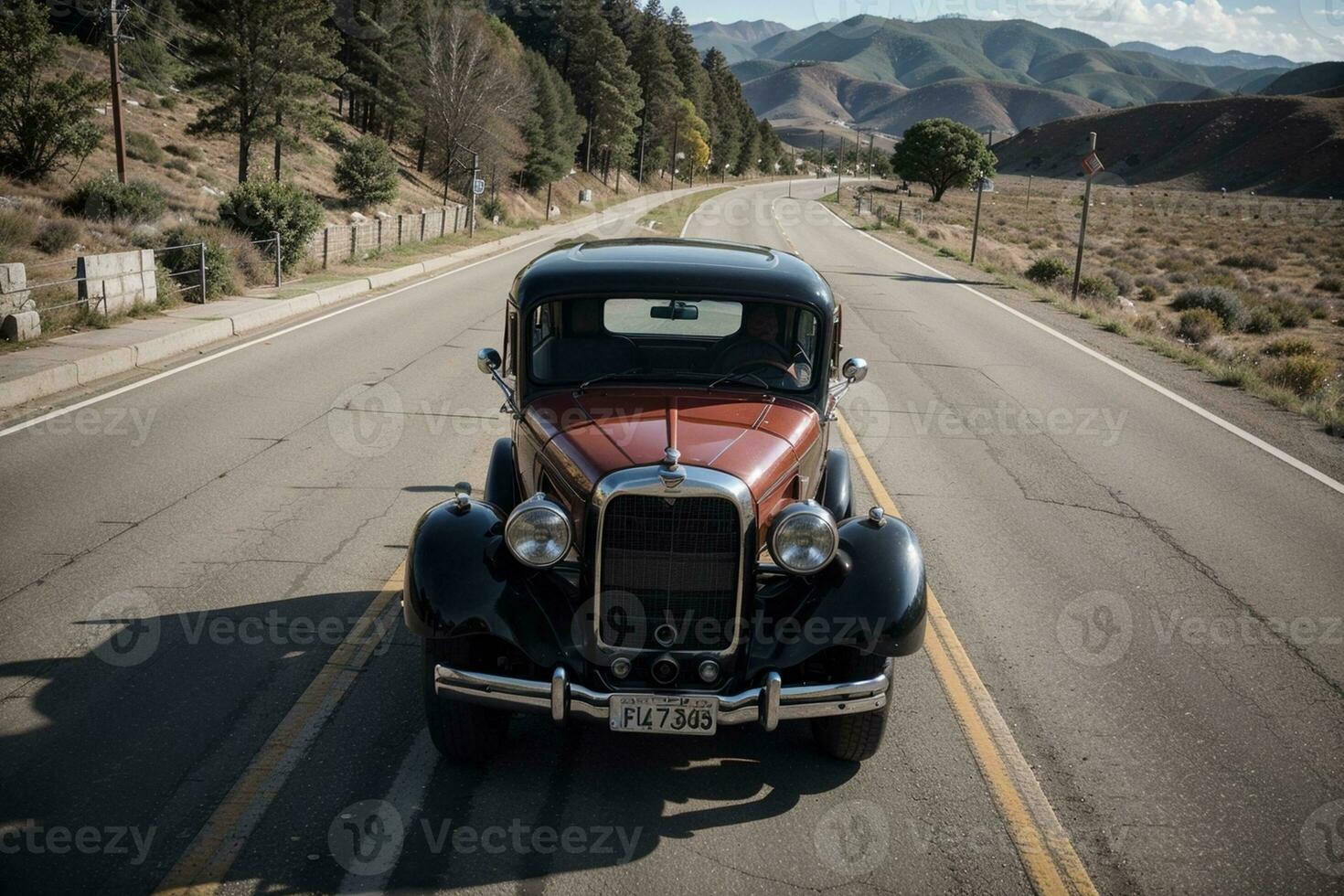 Vintage ▾ auto strada viaggio avventura. ai generato. foto