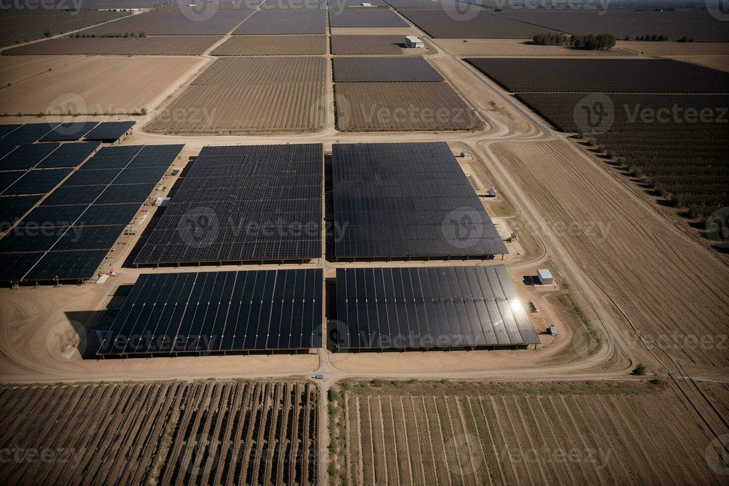 imbrigliare il energia di il sole aereo Visualizza di un' solare energia pianta. ai generato. foto