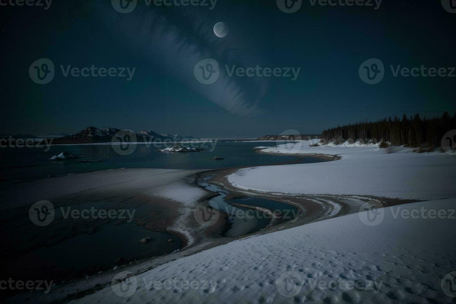 incantevole congelato tundra notte illuminato dalla luna bellezza di alex Petrov. ai generato. foto