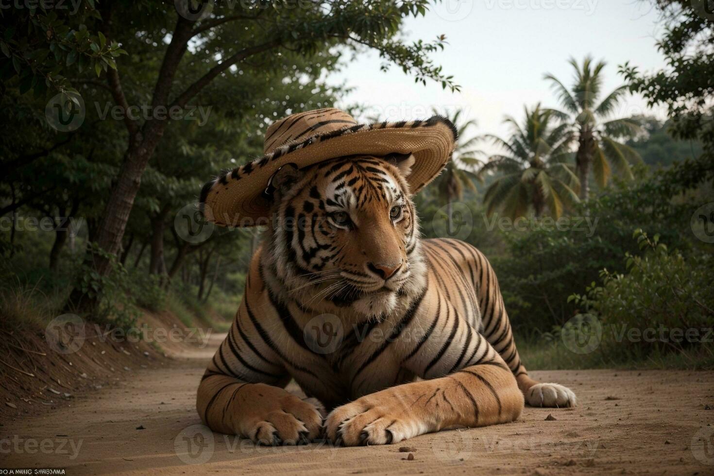 il maestoso tigre un' cappello di il selvaggio. ai generato. foto