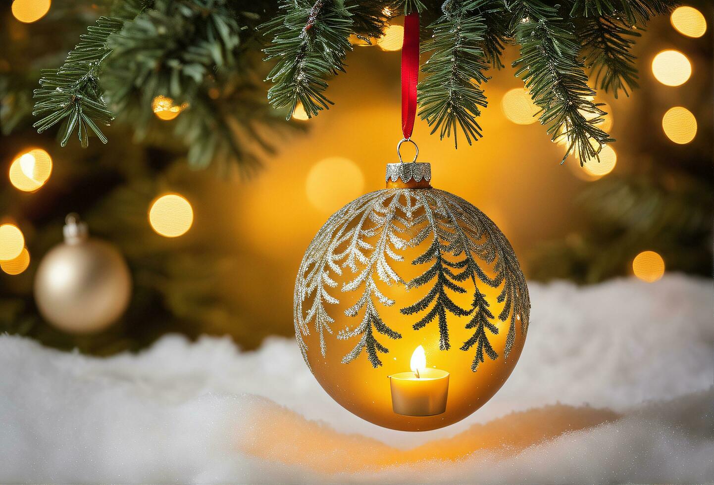 decorato Natale albero con sfera, campana e molti di più. ai generativo foto