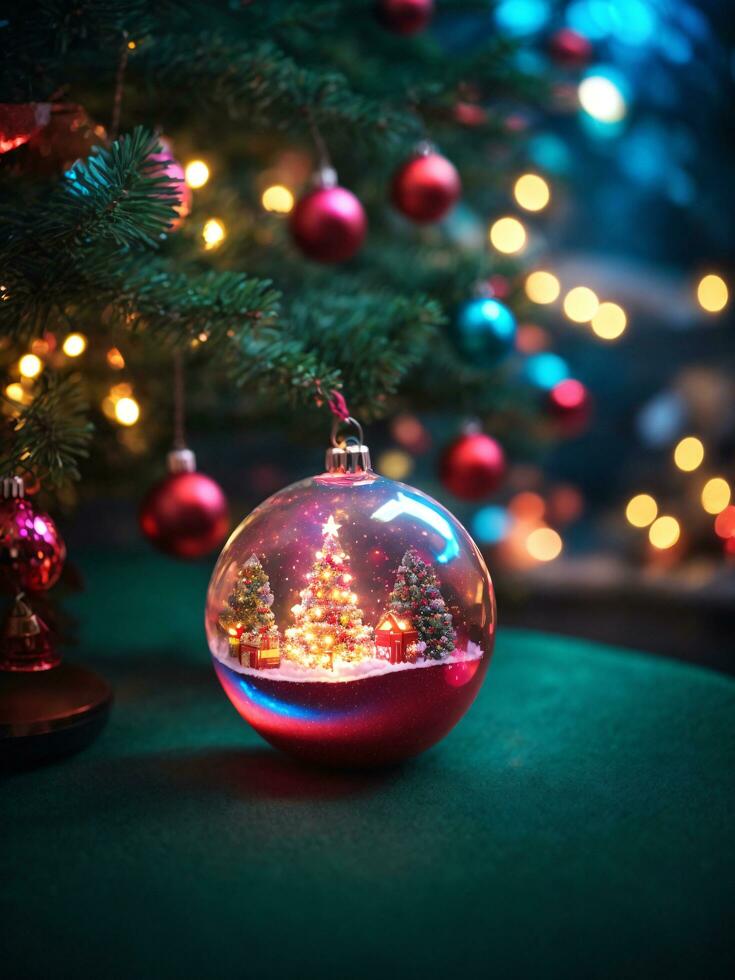 decorato Natale albero con sfera, campana e molti di più. ai generativo foto