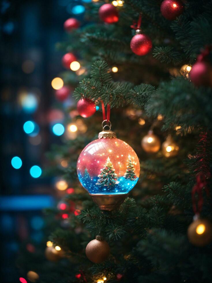 decorato Natale albero con sfera, campana e molti di più. ai generativo foto