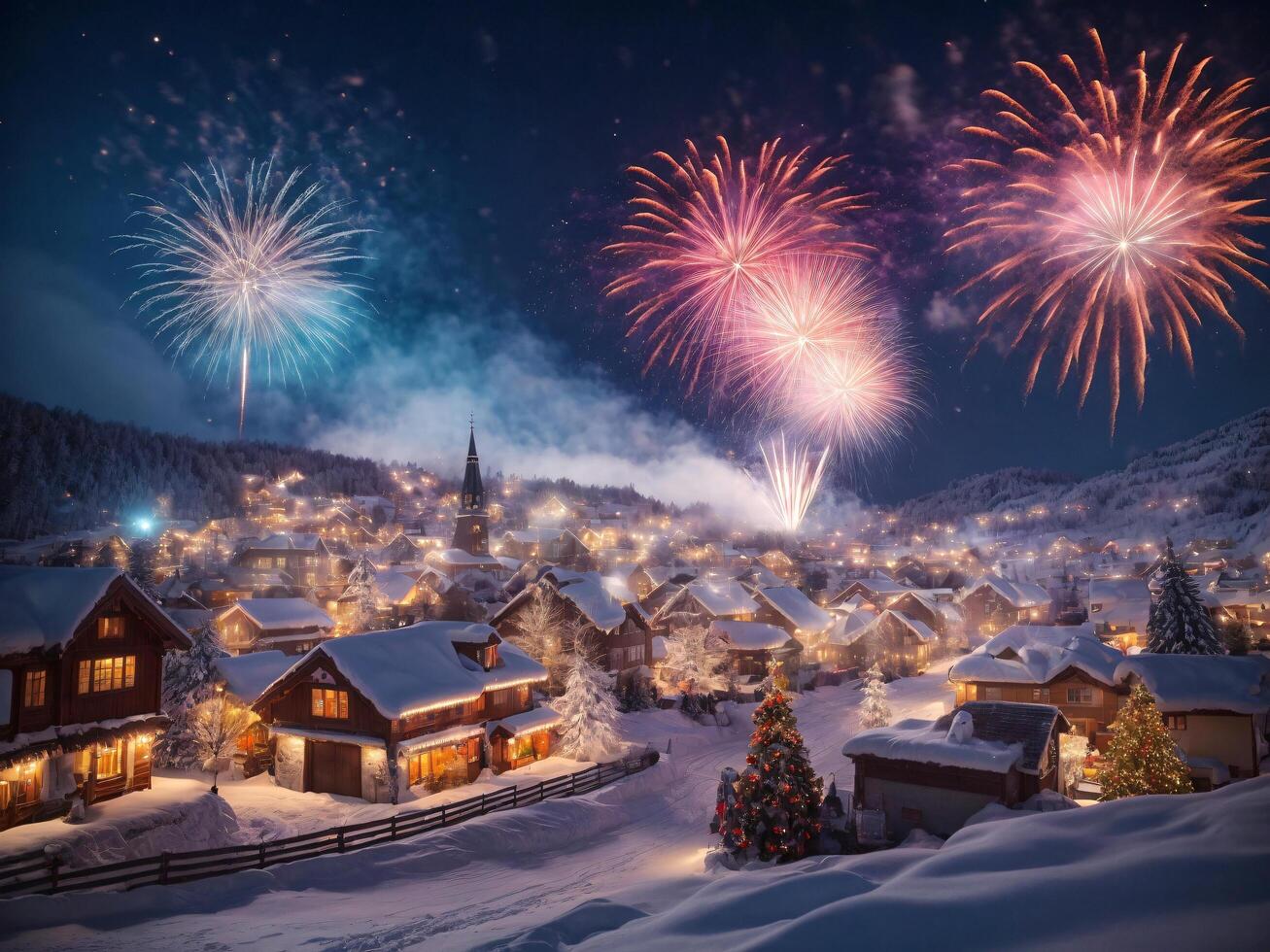 nuovo anni vigilia fuochi d'artificio Schermo. nuovo York, sidney. ai generativo foto