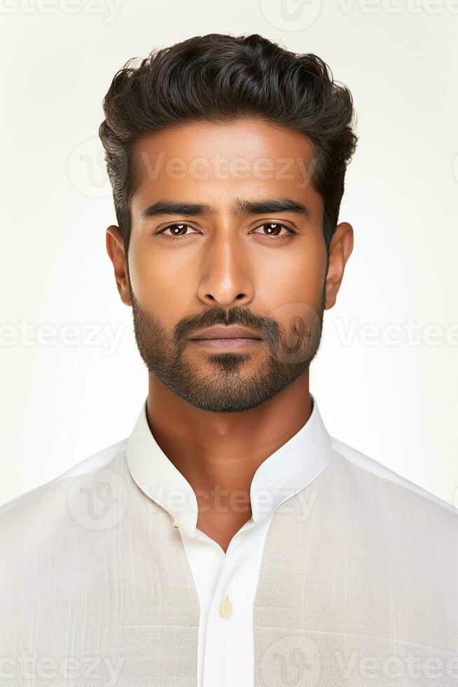 ai generato studio ritratto di bello indiano uomo su colore sfondo foto